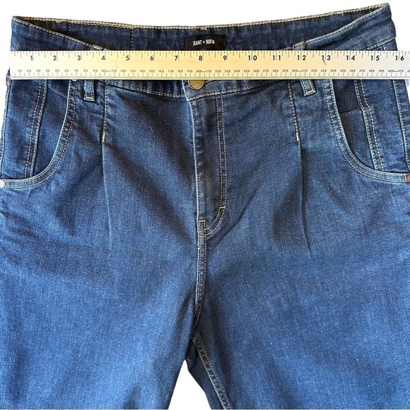 Saint & Sofia Pixie Pleat Mom Jeans Indigo Blue Womens Size UK 32 - Picture 4 of 9